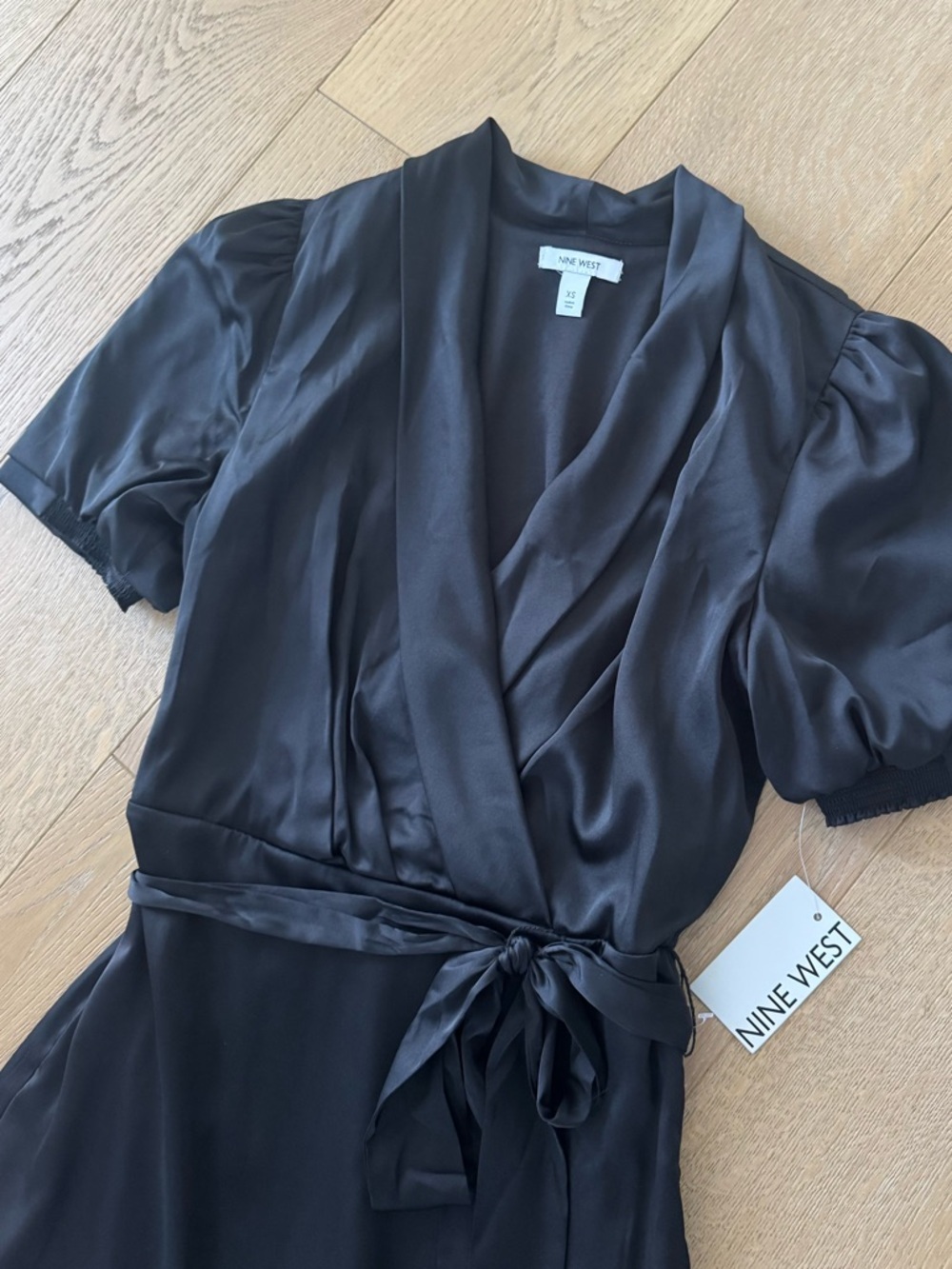 Nine West Black Ruffled Wrap Midi Dress Woman’s XS NWT - Picture 6 of 11